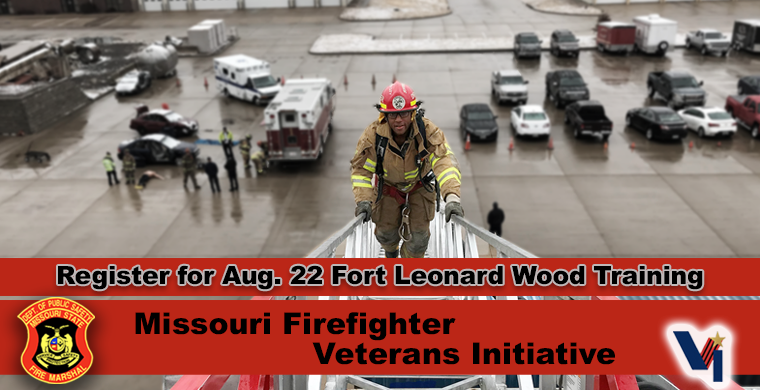 Missouri National Guard soldier Bryan Like ascends an aerial ladder as part of the Missouri Firefighter Veterans Initiative on Feb. 19, 2018