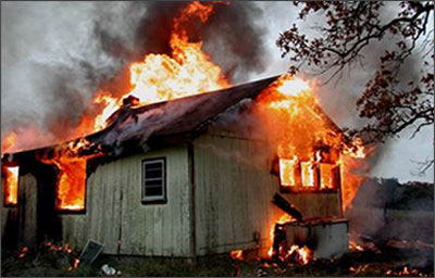 image of a house in flames