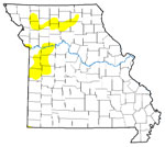 image of the state of Missouri shaded with areas of drought
