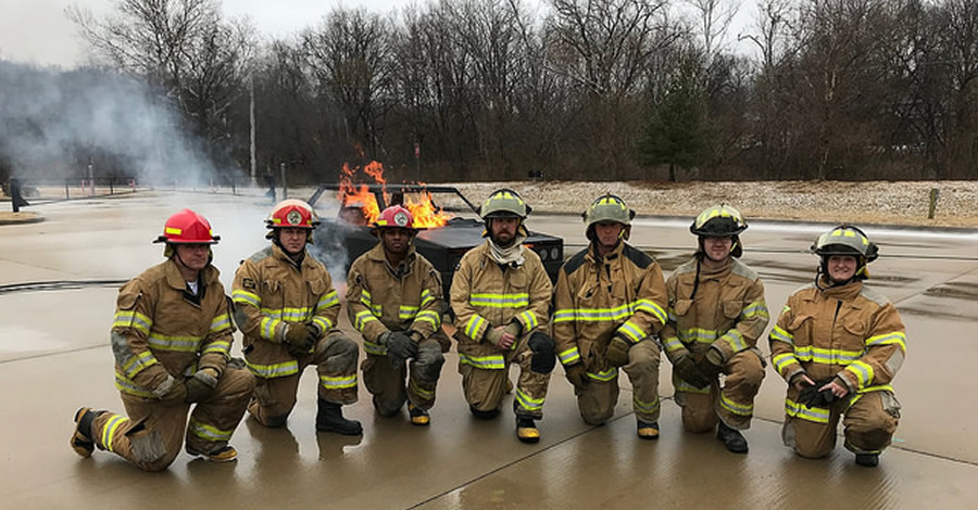 The Missouri Firefighter Veterans Initiative’s first class after completing their skills evolution at the Jefferson City Fire Department Training Academy on Feb. 17, 2018.