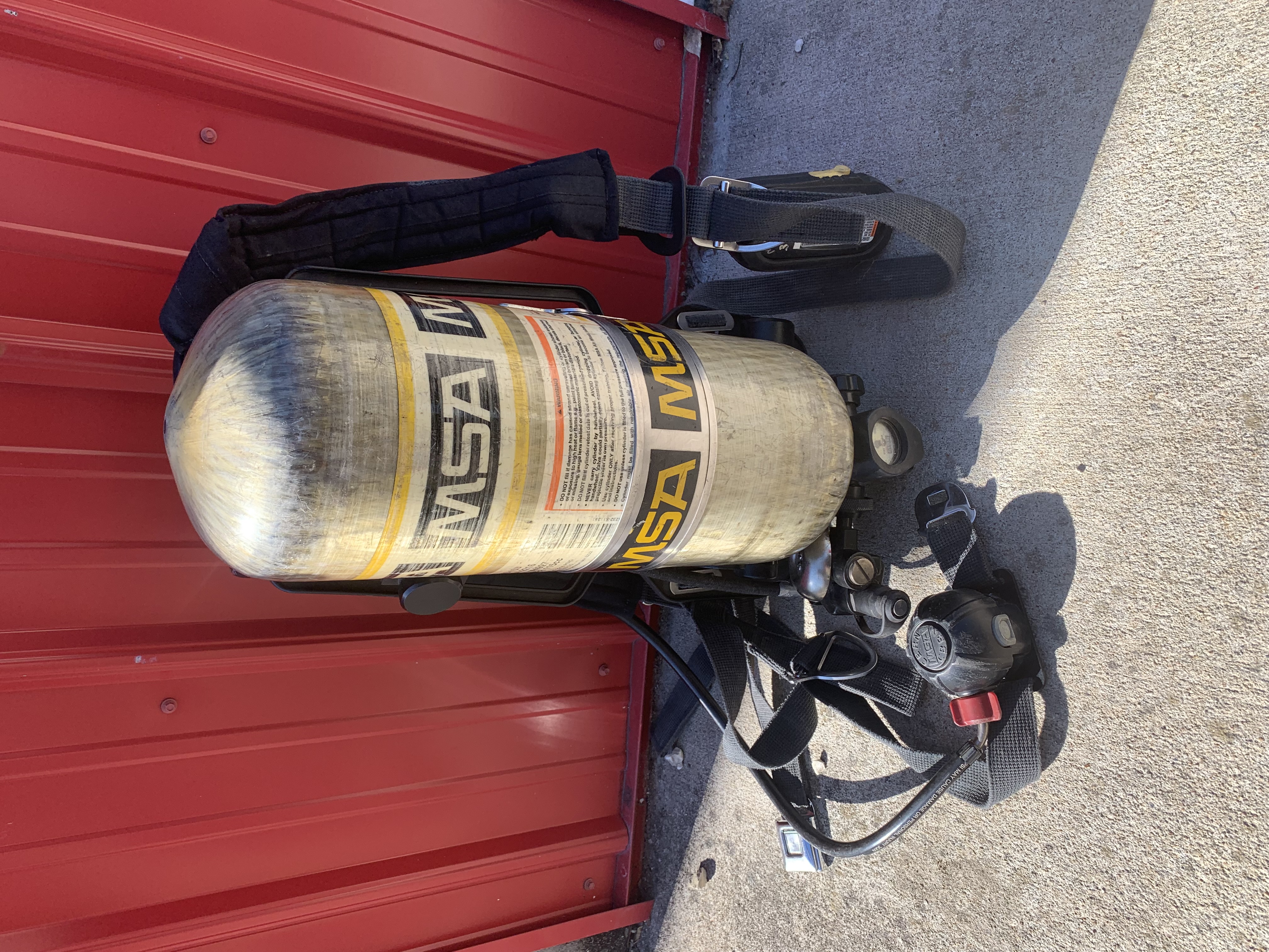 close up of one of the scba packs and bottles